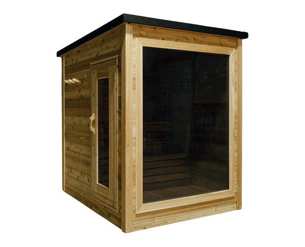 6' Red Cedar Mini Modern Panoramic Sauna - front view, clear stain finish