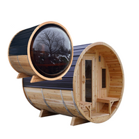 6' Red Cedar Panoramic Barrel Sauna With 2' Porch - shown in place