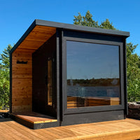8' Red Cedar Modern Panoramic Sauna With 2' Porch - window detail, black stain finish