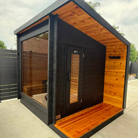 8' Red Cedar Modern Panoramic Sauna With 2' Porch - black finish