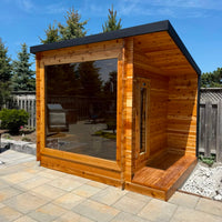 8' Red Cedar Modern Panoramic Sauna With 2' Porch - clear stain finish