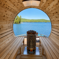 6' Red Cedar Panoramic Barrel Sauna - shown in place, heater