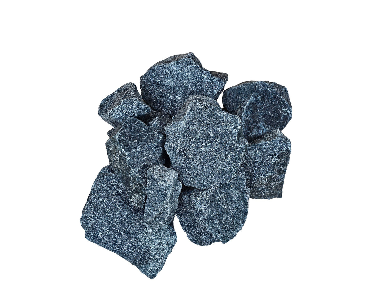 Pail of split grey Canadian Shield sauna rocks