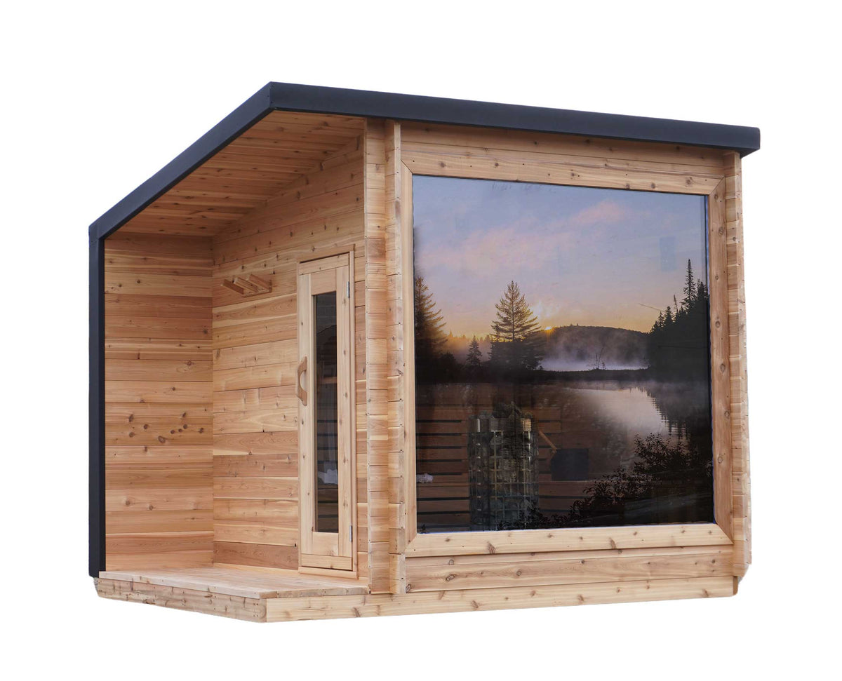 8' Red Cedar Modern Panoramic Sauna With 2' Porch