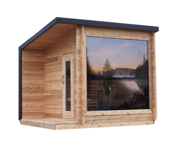8' Red Cedar Modern Panoramic Sauna With 2' Porch
